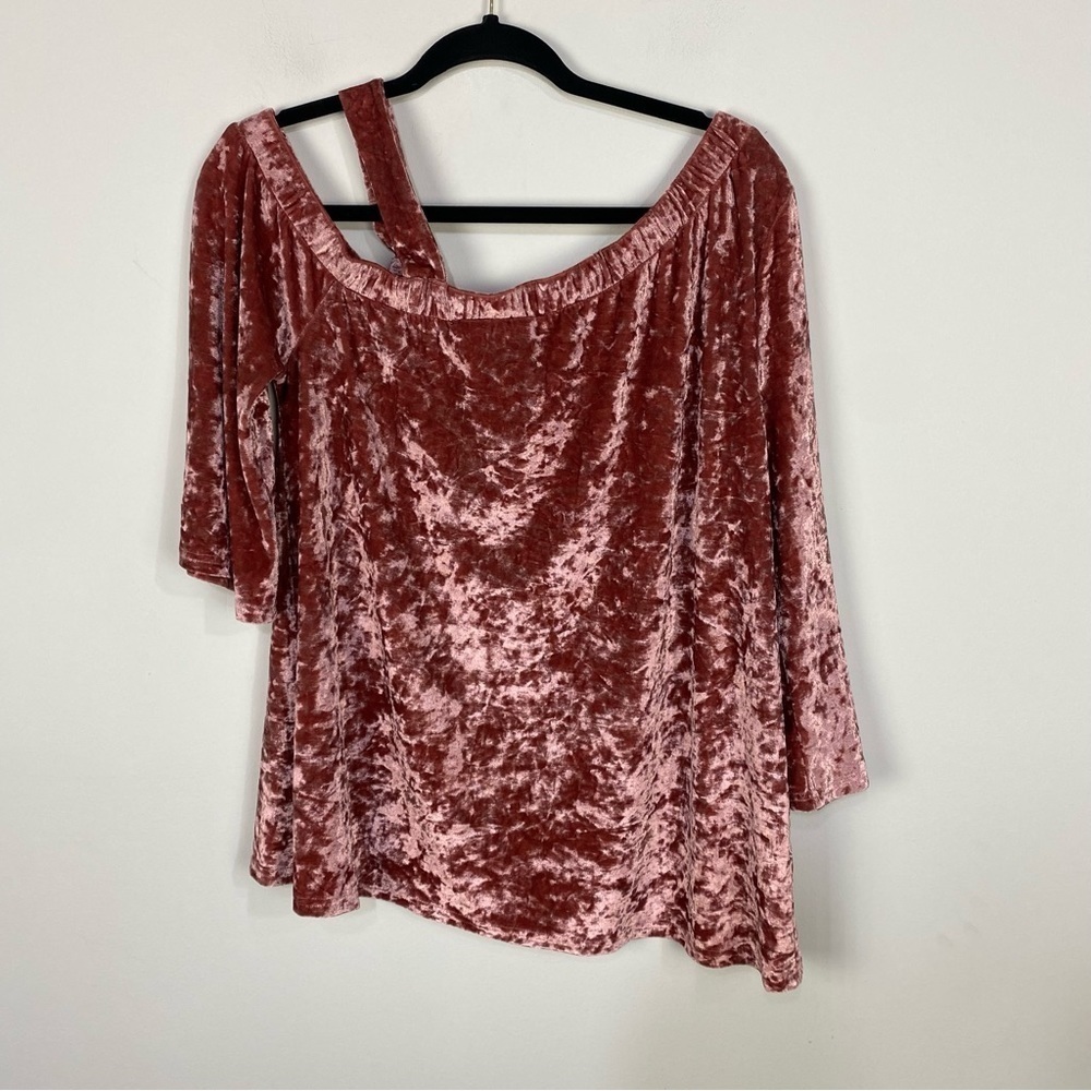 Entro pink velvet velour top boho one shoulder shirt valentines day barbie